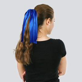 Blue Ribbon Hair Ties Cheer Long Tassel Elastic Hairbands Handmade Girls Women Ponytail Holder Hair Accessories for Holiday Party