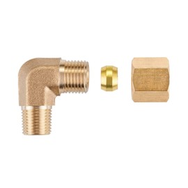 Litorange 4 Pack Metal Brass Compression Tube Pipe Fitting Connector, 90 Degree Elbow Adapter, 1/4" Tube OD x 1/8" NPT Male