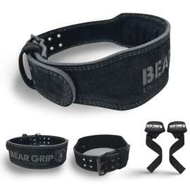 BEAR GRIP - Premium Suede Double Prong Weight Lifting Belt (Black, Small)
