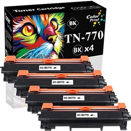 4-Pack ColorPrint Compatible TN770 Toner Cartridge High Yield Replacement for Brother TN-770 TN 770 TN760 TN730 Work with HL-L2370DW HL-L2370DWXL MFC-L2750DW MFC-L2750DWXL Printer (4,500 Pages, Black)
