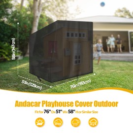 Andacar Outdoor Playhouse Cover for Kidkraft Wooden Playhouse, Waterproof Kids Playhouse Cover Dustproof Play Houses Cover for Kids Outside Black-76 Lx51 Wx61 H