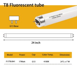 Ignixlite 24 inch F17T8 Fluorescent Bulb, F17T8/841 4100K Cool White,2 Foot T8 Linear Fluorescent Lamp,Medium Bi-Pin (G13) Base,1400 Lumens,12 Pack