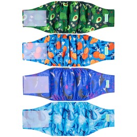 wegreeco Belly Bands for Male Dogs, (4 Pack) of Washable Male Dog Diapers, Super Absorbent Dog Belly Band (Fruit, Adventure, Large)
