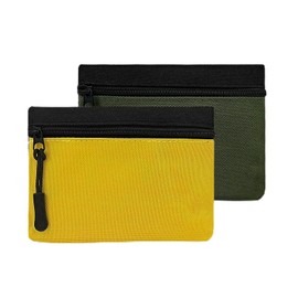 AfitLulu 2PC Small Coin Purses, Simple and Waterproof Nylon Contrasting Change Purse with Zipper That Can Store Credit Cards, Keys, Change and Coin (Yellow+Military Green)