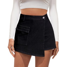 luvamia Mini Skort Fashion Skort Black Denim Skirt Skorts for Women Trendy Summer Womens Resort Wear 2024 Washed Black X-Large Fits Size 16 Size 18