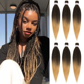 Samtress 24 Inch Pre Stretched Braiding Hair 6 Packs EZ Briads Ombre Soft Yaki Texture Kanekalon Synthetic Fiber Hot Water Setting Crochet Braids Hair Extensions for Women(#T27)