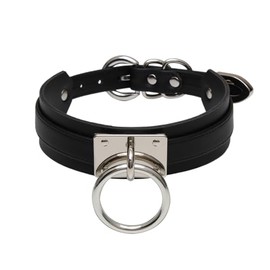 Lookook Womens Fashion O Ring Choker Faux Leather Collar (Black Silver)