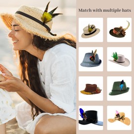 Hat Feathers, 10 Pcs Assorted Feather Packs Accessories for Fedora for Fedora Hats Colorful Real Feathers for DIY Craft, Christmas Decorations Men Women Oktoberfest Hats