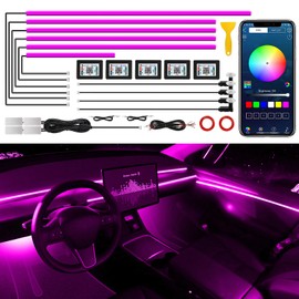 Acrylic Interior Car LED Strip Light with Wireless App, 14 in 1 with 175 Inches 593 LEDs Neon LED Strip Light, RGB Colours Dynamic Music Sync Car Ambient Lighting Kits