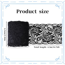 Black Lace Ribbon, 6.5cm Wide 4.5m Long Black Lace Fabric Vintage Floral Pattern Elastic Lac Trim for Sewing DIY Crafts Gift Wrapping Wedding Party Decoration