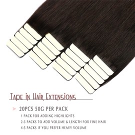 SURNEL Tape in Hair Extensions Human Hair 20 Pcs 50g Color 1b Natural Black Fading to Medium Brown Highlight with Honey Blonde Tape in Hair Extensions (18inch, 1B/4/27)