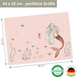 Tischset | Platzset abwaschbar - Meerjungfrau im rosa Meer - 44 x 32 cm - aus hochwertigem Vinyl - Made in Germany