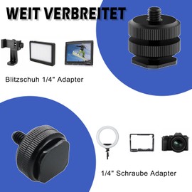 Iruihoo Kamera Blitzschuh Adapter 6 Stück,Stativgewinde für Blitzschuh,1/4" Zoll Gewinde,für Stativgewinde auf Blitzschuh Mikrofone Audiorecorder Stativanschluss Schwarz