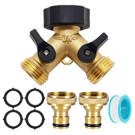 FOGAWA 2-Way Distributor Water, Y Distributor, 3/4 Inch Brass Water Distributor 2 Compartments with Shut-off Valves on Each Side and Two Quick Connectors