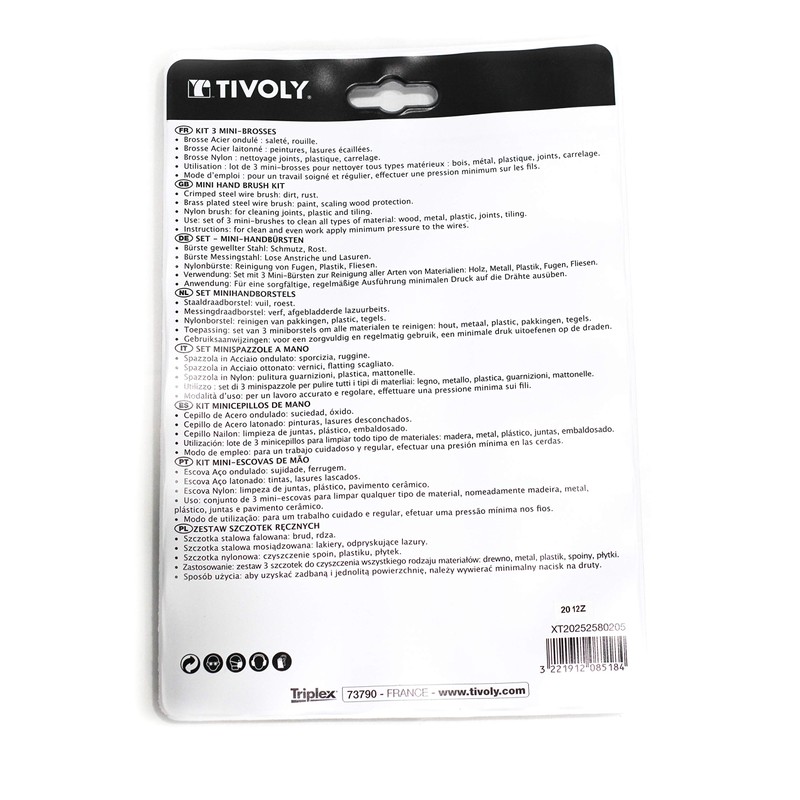 TIVOLY XT20252580205 Mixed Mini Hand Brushes for Cleaning/Stripping, Grey, Set