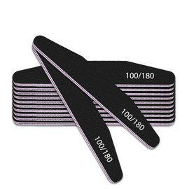 elzle 10 PCS Nail Files,100/180 Grit Double-Sided Emery Boards,Black | Professional Nail Styling Tools, Durable Sandpaper Filer for Acrylic Natural Nails, Home Salon Use