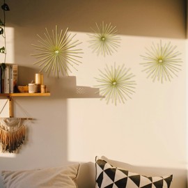YKANYN 4 Pcs Gold Starburst Wall Decor, 3D Sunburst Wall Art Set, Mid Century Modern Metal Gold Wall Art for Living Room Bedroom Entryway Home Decoration