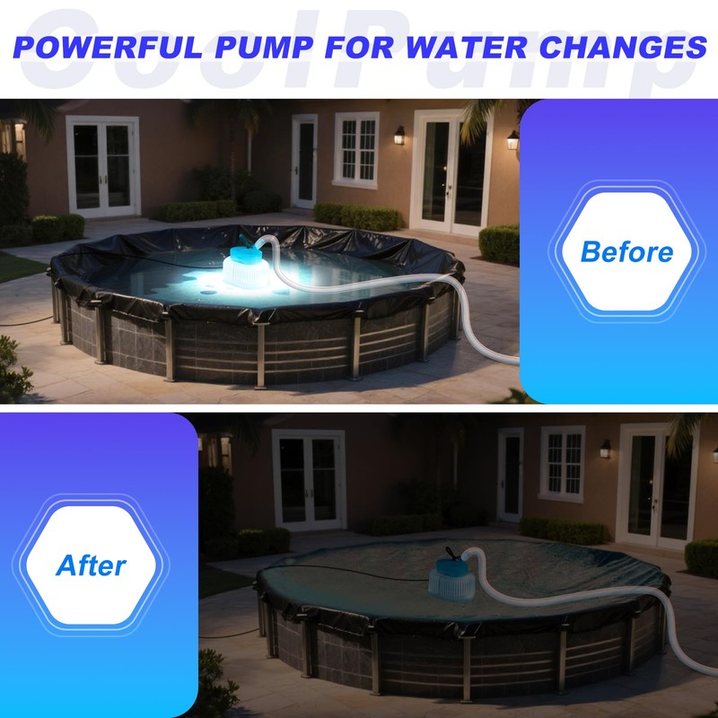 Pool Cover Pump with Lights, Above Ground Sump Pump Submersible,