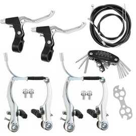 Bike Brakes Set, Complete  kit for  Bicycles Mountain Bike, Front and Rear Bike MTB Hybrid , Callipers Cables Lever Kit, Multi-Tool Wrenches - Black - Color: Silver