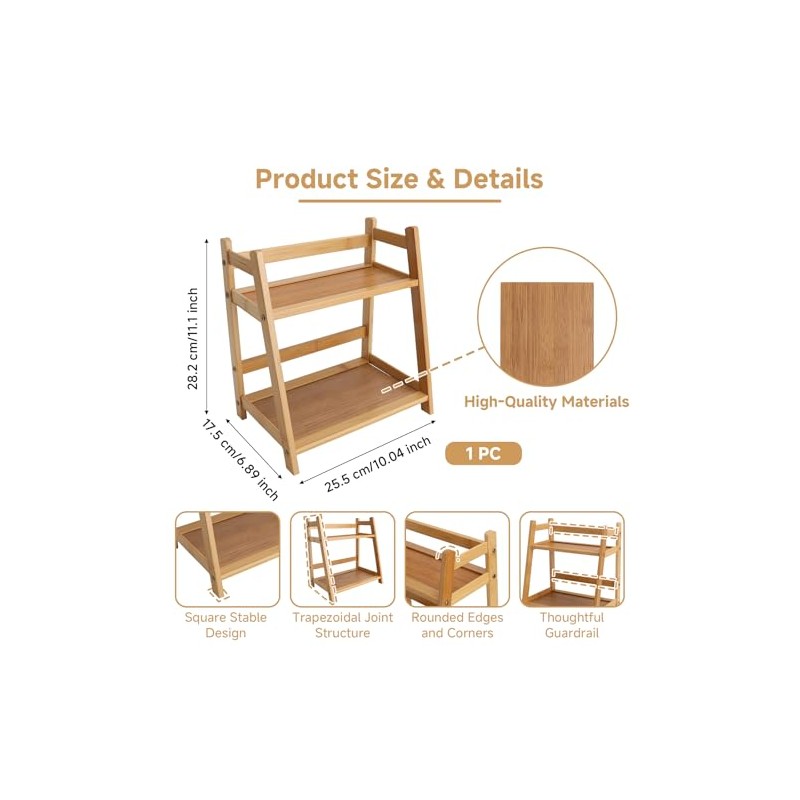 Kitchen Shelf Bamboo Cup Holder 2-Tier - Coffee & Tea
