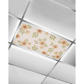 TOUBE 1 Pack Fluorescent Light Covers Orange Floral Daisy Spring Retro Countryside Magnetic Light Cover Fluorescent Light Shade Panel Ceiling Magnetic Light Filters for Home Drop Ceiling, 4 x 2 Feet