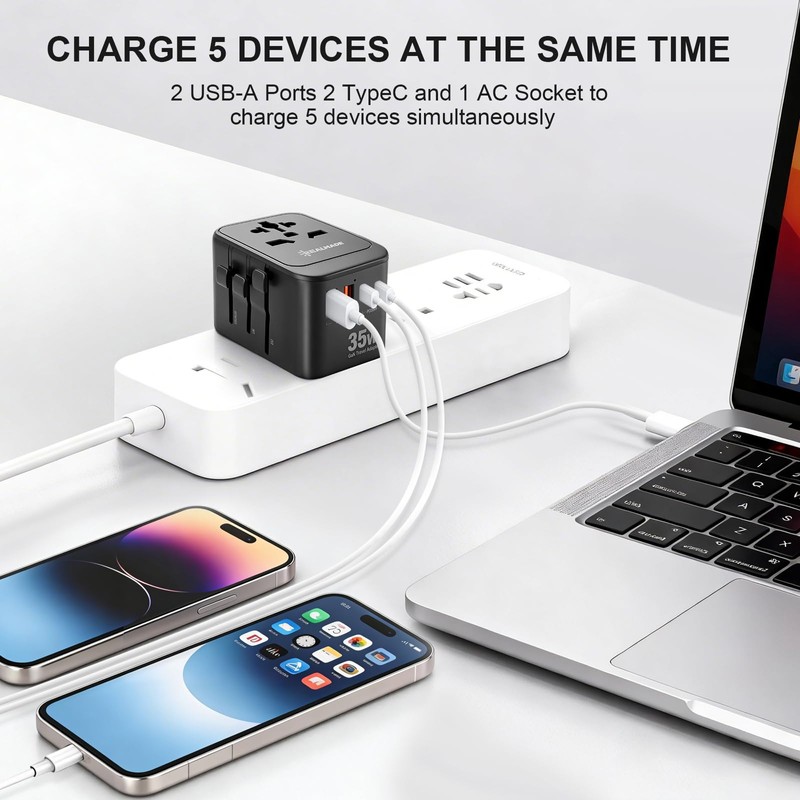 Realmade 35W PD International Travel Adapter 5-Port Type C G