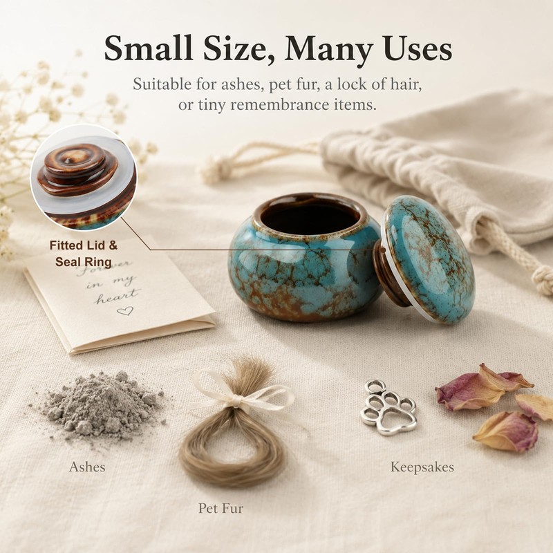 Small Ceramic Keepsake Urn, 1.6'' No Leak Mini Urns with