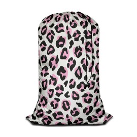 Swono Leopard Print Laundry Bags With Drawstring XL Storage Bags 28"x40", Heavy Duty Multi Use, Animal Skin Repeat Pattern Washable Dirty Clothes Organizer, Easy Fits Laundry Hamper Basket, Pink Black