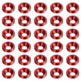 HARFINGTON 30pcs Countersunk Washer M3 Anodized Aluminum Alloy Finishing Washers, Screw Gaskets for Mechanical Accessories Parts, Red