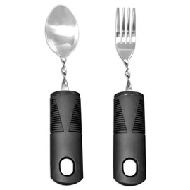 2 Pieces Parkinson Cutlery with Thick Handle, Cutlery Set for Parkinson's Patients, Disabled Aids, Parkinson Aids for Elderly, Arthritis, Parkinson's Disabled (Black)