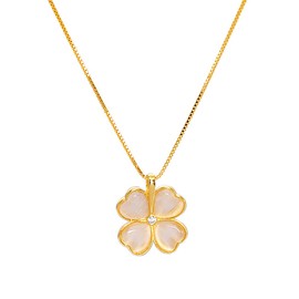 KONFEN Four Leaf Clover Necklaces, Sterling Silver Gold Pendant Necklace for Women with Zircon, 925 Silver Ladies Chain Jewellery for Mum Her Wife Girlfriend Anniversary Birthday Christmas Valentines