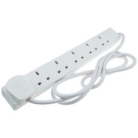 kenable 6 Gang/Six Way Slimline UK Mains Power Strip Extension Lead 2m White [2 metres]