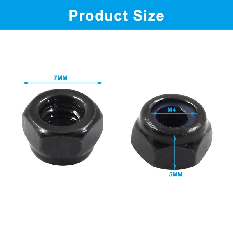 Hitefu 100PCS M4 x 0.7mm Hex Lock Nuts, Black Nylon