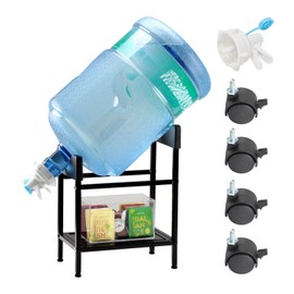 Kcgani Metal 5 Gallon Water Jug Stand Dispenser with Shelf, Water Stand Drinking Water Cooler Rack with Water Valves and Lockable Casters, Heavy Duty Water Bottle Dispenser Water Rack for Countertop
