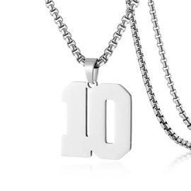 SKQIR Number Necklace for Men Baseball Silver Baseball Jersey Number Pendant for Athletes Number Chain for Boys Sport Stainless Steel（Number：10