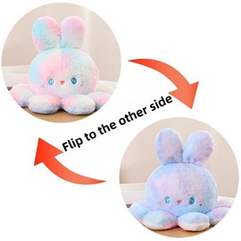 NatureMan10inch Reversible Octopus Plush Bunny Stuffed Animal, Soft Cute Bunny Plush Toy, Reversible Discoloration Octopus Plush Doll for Girl Gift (Pink Purple)