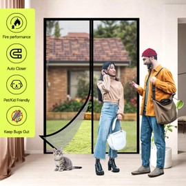 Magnetic Door Screen Fit Door Size 60 x 80 Inch, Reinforced Fiberglass Mesh Door Screen with Closure Weighted Bottom, Durable Magnetic Screen Door for Sliding Doors, Patio