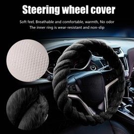 Twisted Plush Steering Wheel Cover Soft Furry Winter Protection, Anti-Slip Grip, Universal Fit for 14.5-15 Inch Cars and SUVs - Cozy and Warm Driving Accessory