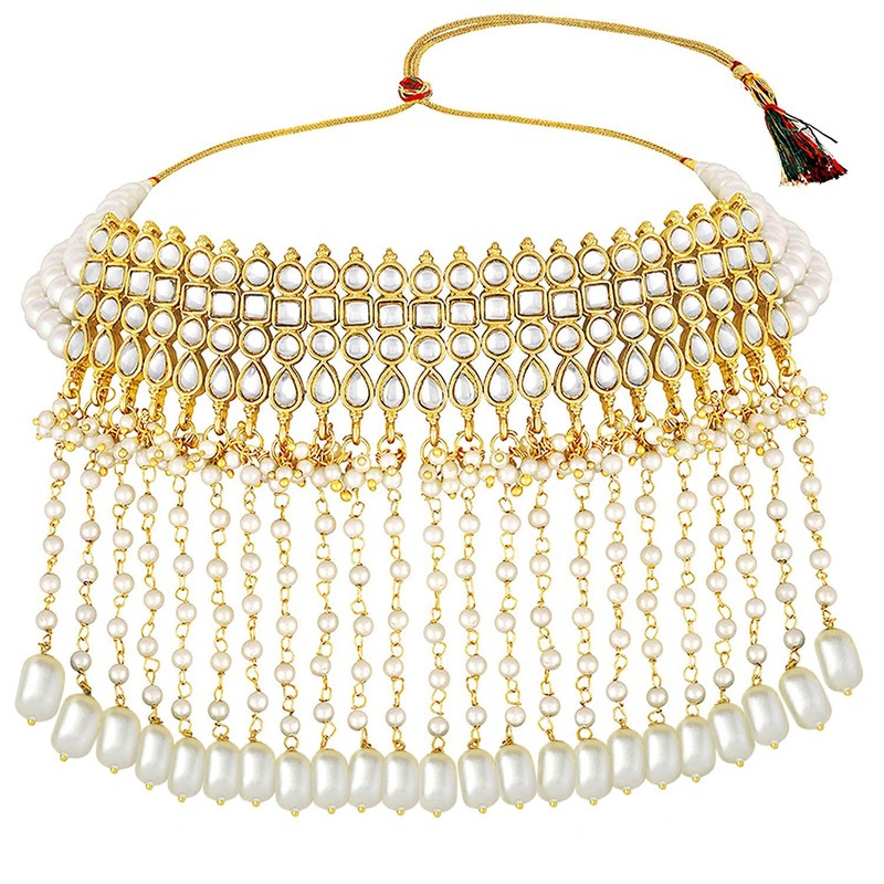 Aheli White Indian Ethnic Wedding Wear Faux Pearl Beaded Choker
