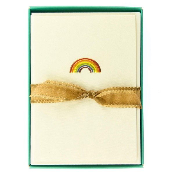 Graphique Rainbow La Petite Presse Notecards, 10 Durable Embellished Gold Foil Rainbow Notes with Matching Envelopes, 3.25" x 4.75"