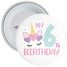 6th Birthday Badge Unicorn Themed My Birthday Badge Girl (6th Birthday)