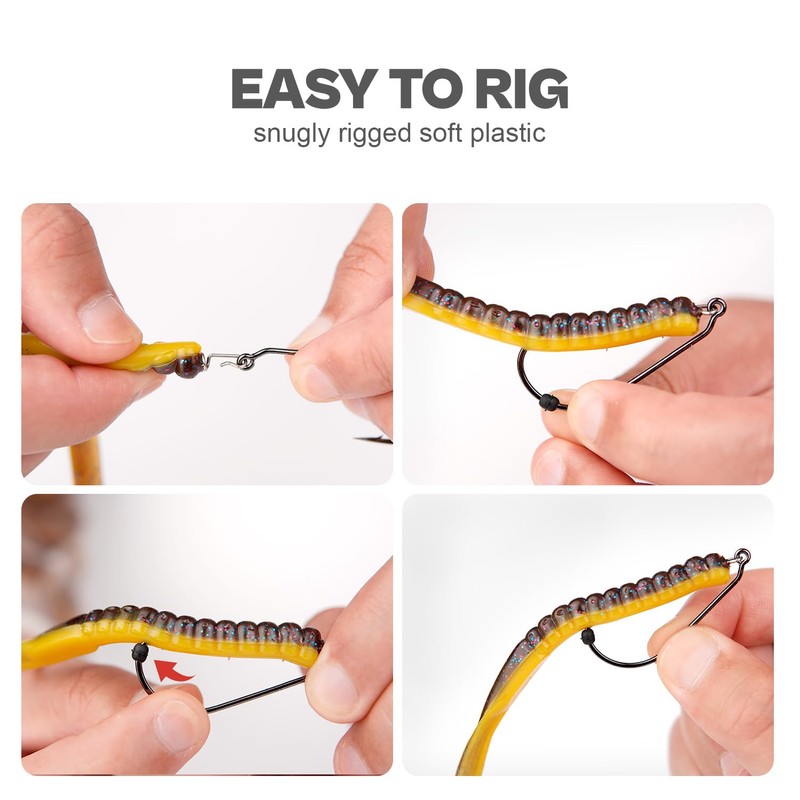40pcs Weedless Flipping Worm Hooks with Screw Lock & Silicone