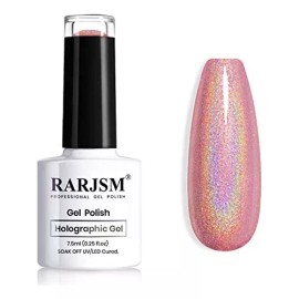 Rarjsm Esmalte De Gel Uñas Holograficas Oro Rosa Unicornio Sirena