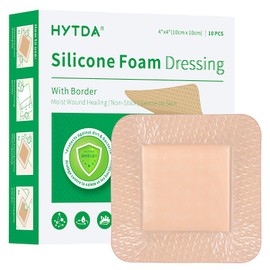 Silicone Foam Dressing with Border,Gentle Adhesive Foam Dressing for Wound Care,Waterproof,Breathable,Highly Absorbent Silicone Bandage Care for Pressure Sores, Ulcers (4×4 inches, 10 pcs)