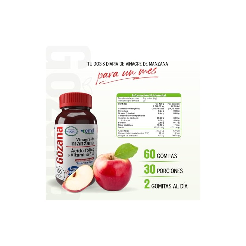 Cmd Gozana Gomitas Vinagre Manzana Ácido Fólico Vitamina B12 Suplemento