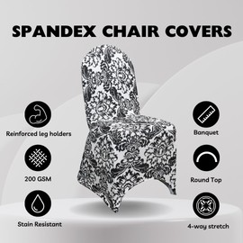 YOUR CHAIR COVERS - Black and White Damask Spandex Banquet Chair Cover - Stretch Fitted Banquet Upholstered Seat Cushion Cover Removable Washable Furniture Protector Slipcovers
