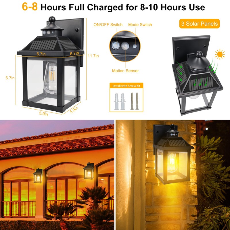 UOOIUMOY 2 Pack Solar Wall Lights Outdoor, Dusk to Dawn
