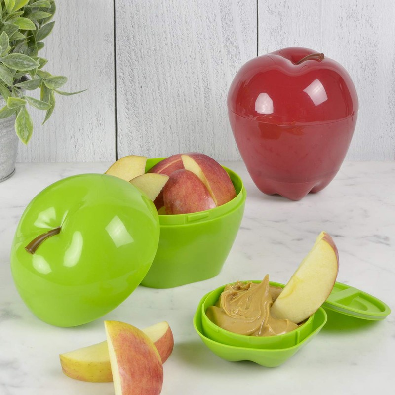 Hutzler Apple & Dip To-Go Lunch Snack Storage Container, Green