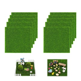 HUANR Artificial Grass for Crafts, Pack of 10 Artificial Grass Carpets, 15 × 15 cm Emulation Rolled Lawn, Model Making Lawn, Artificial Carpet Lawn for Artificial Grass Decoration, Balcony, Garden and