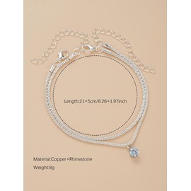 Women's Elegant Rhinestone Decorated Anklet (2counts/set), Exquisite Trendy Anklet, Fashionable Body Jewelry for Women & Girls